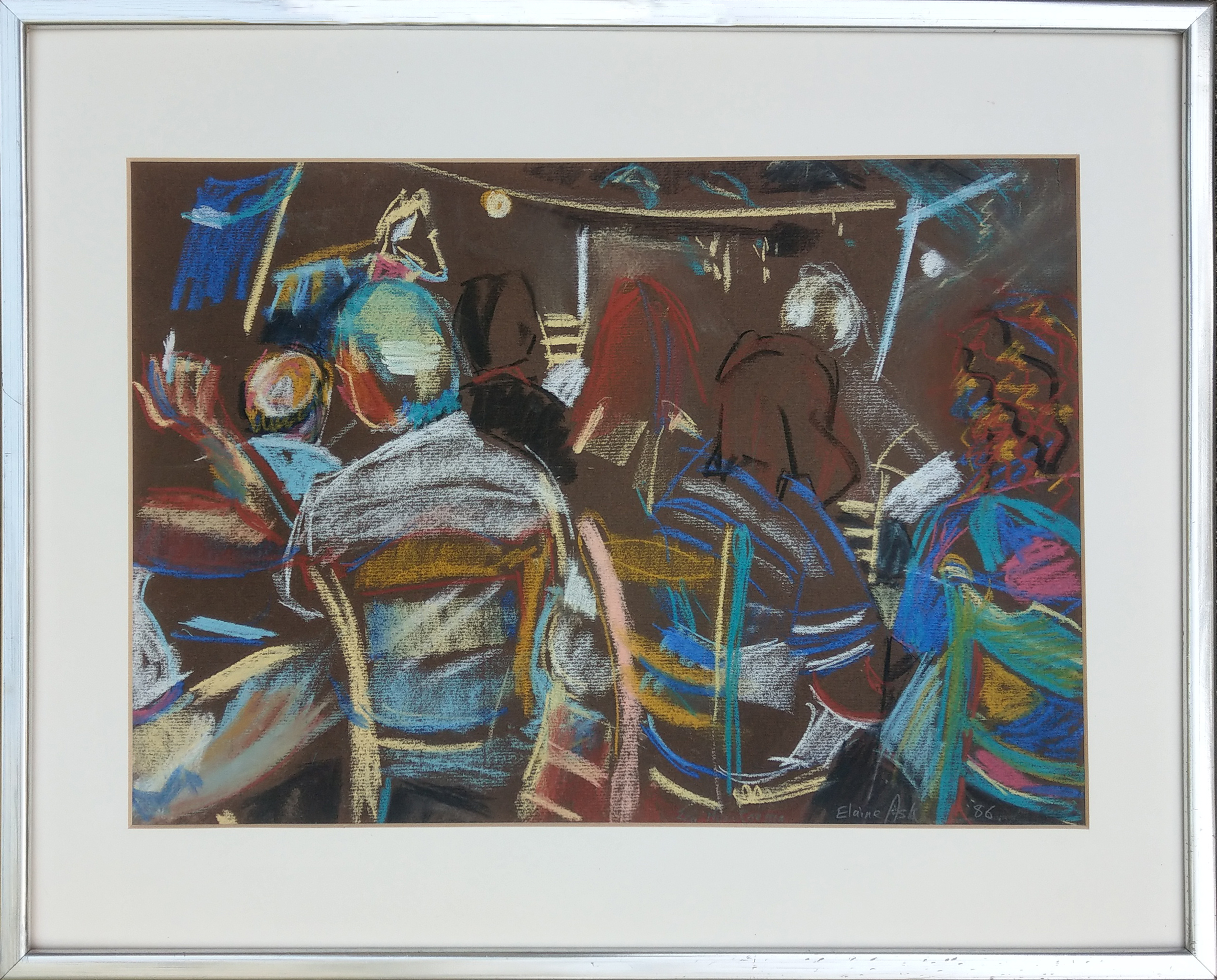 "Greek Taverna at Night"
 "Ελληνική ταβέρνα τη νύχτα"
Pastel Drawing by Elaine Ask 1986 410 x 290 mm unframed

﻿