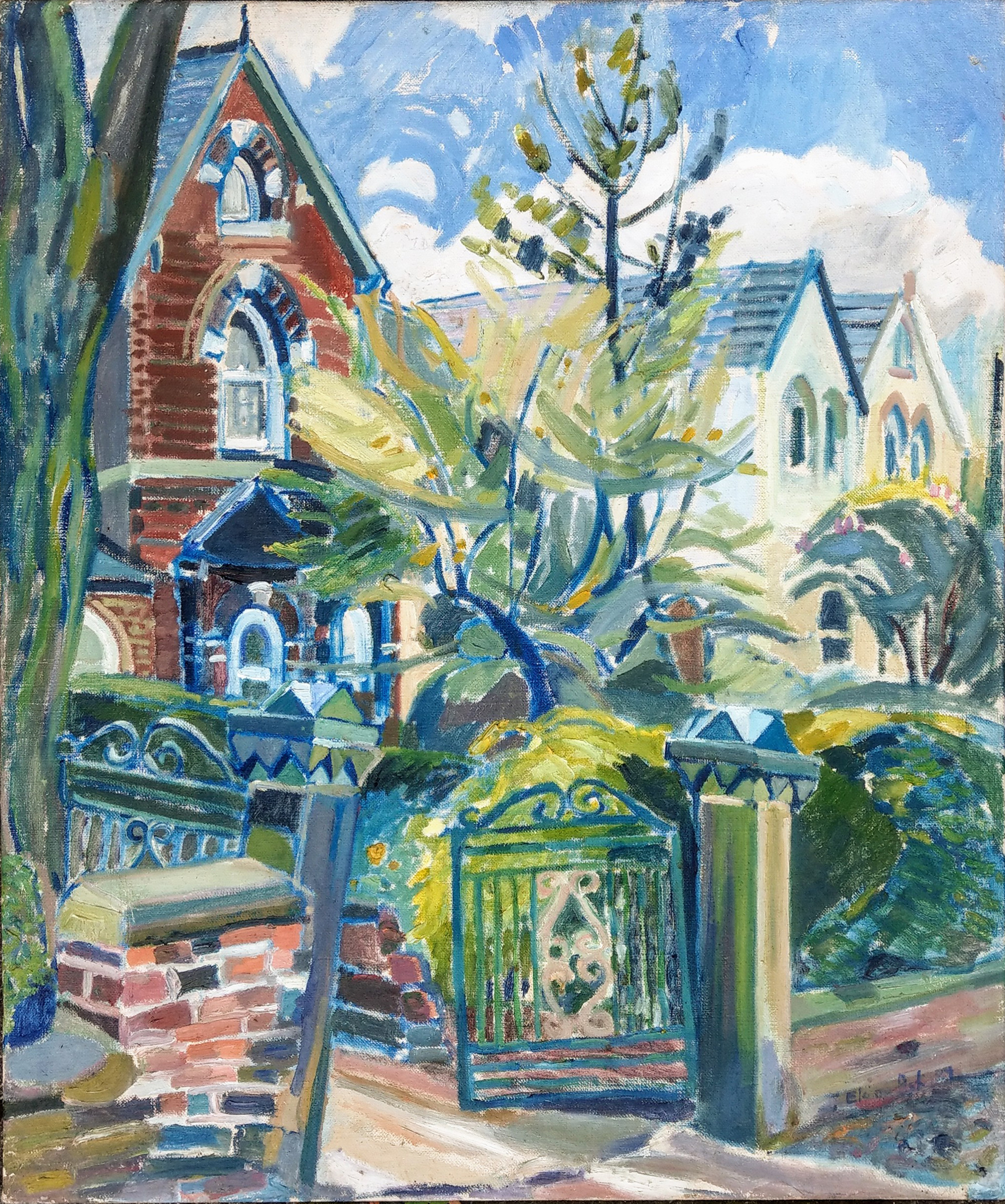 1989 oil painting by Elaine Ask.  House on Park Road, Dewsbury, West Yorkshire 