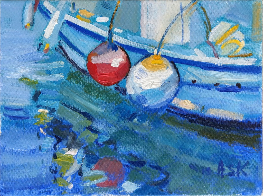 Little Greek Fishing Boat in Samos - by Elaine Ask 2019
300 x 400 mm Oil on Canvass