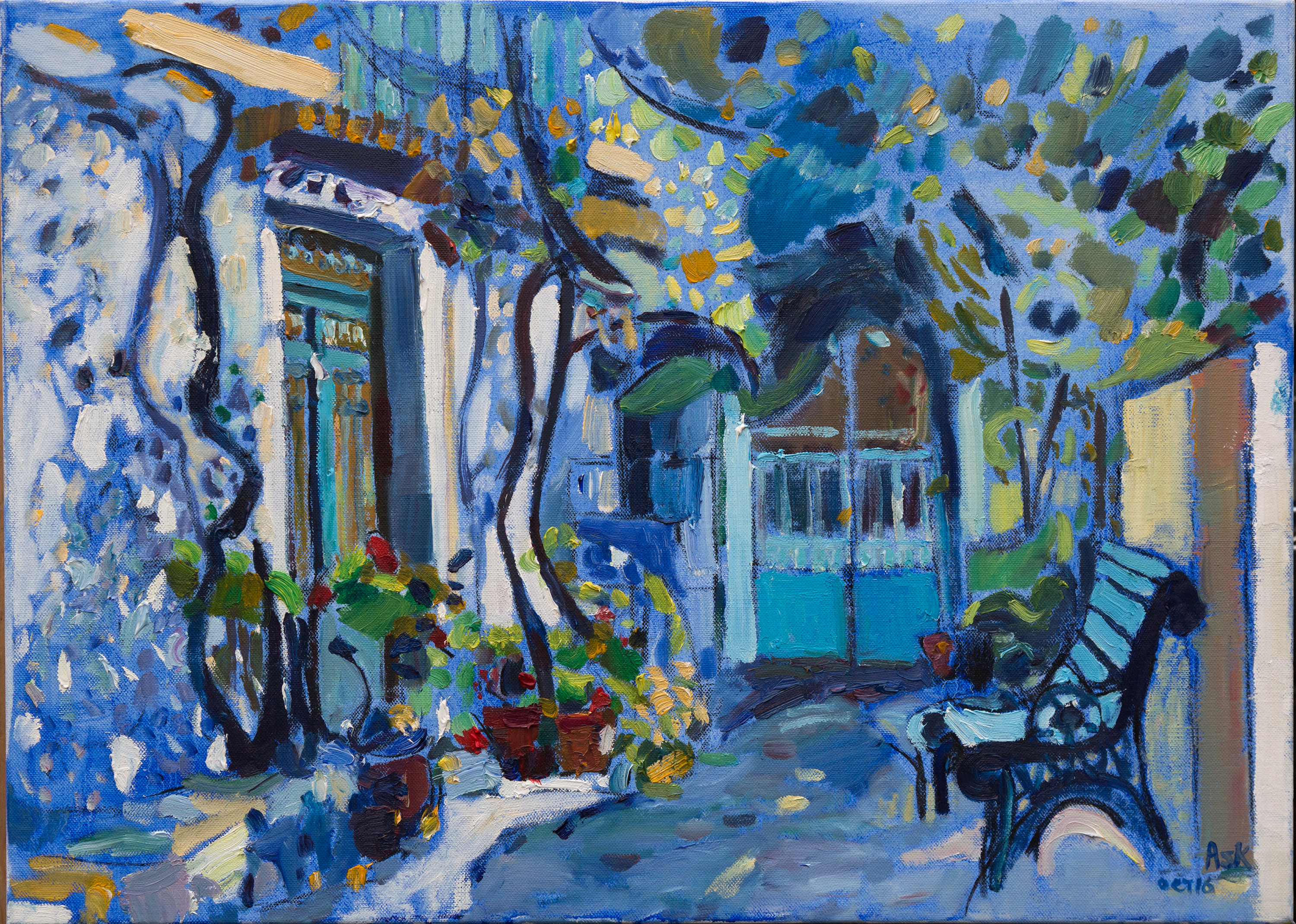 Oil painting in Crete by Elaine Ask artist