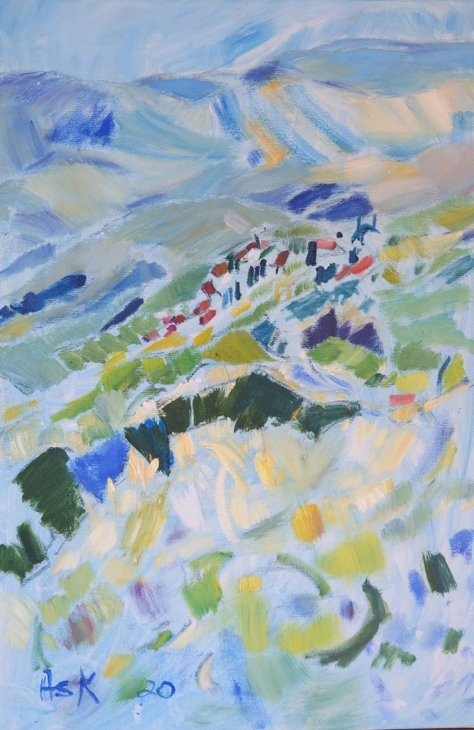 Greece, Arachova, eveing light, oil painting, Elaine Ask, by Ask artist