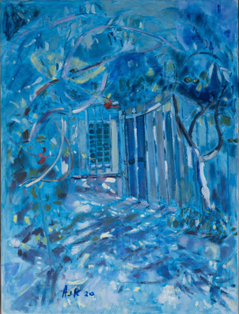 Oil painting 60x80cms by Elaine Ask in Galaxidi, Greece August 2020