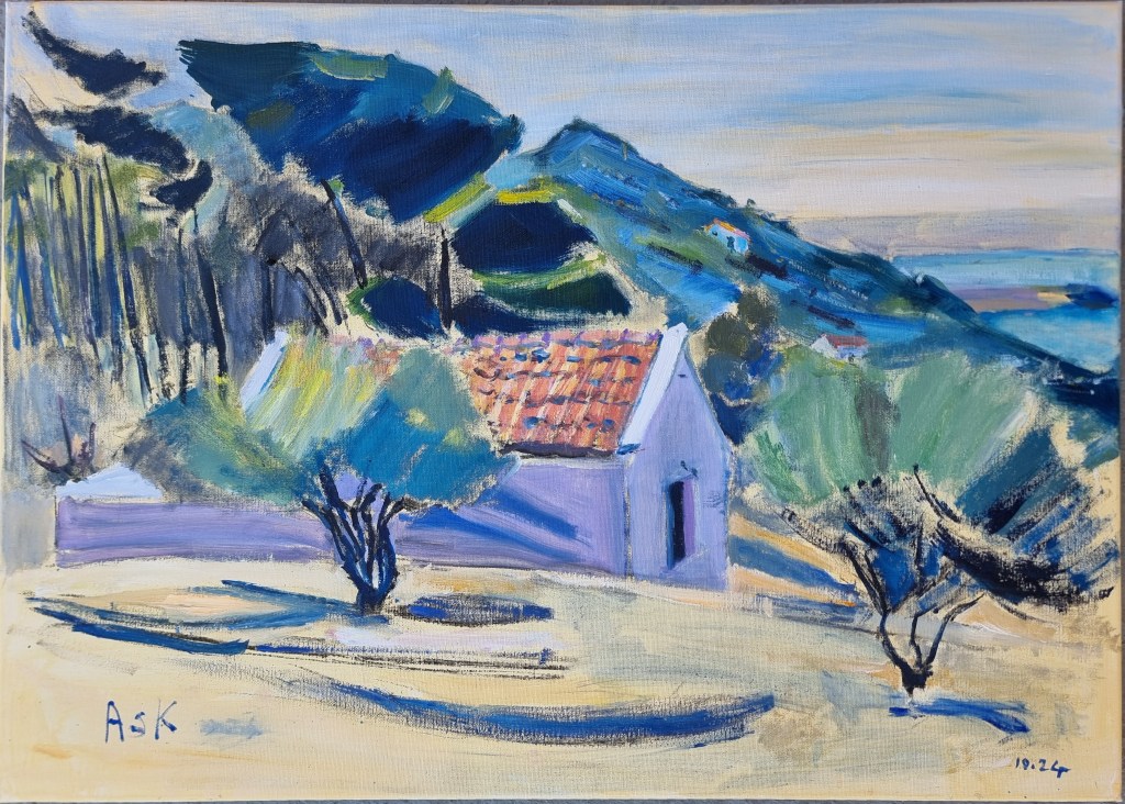 Landscape, Oil painting, in Karpathos, Greece, by Ask, Elaine, October 2024,
