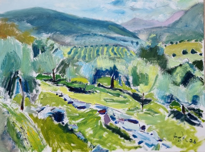 Greek landscape, oil painting, by Ask, Peloponneso, Greece, October 2026